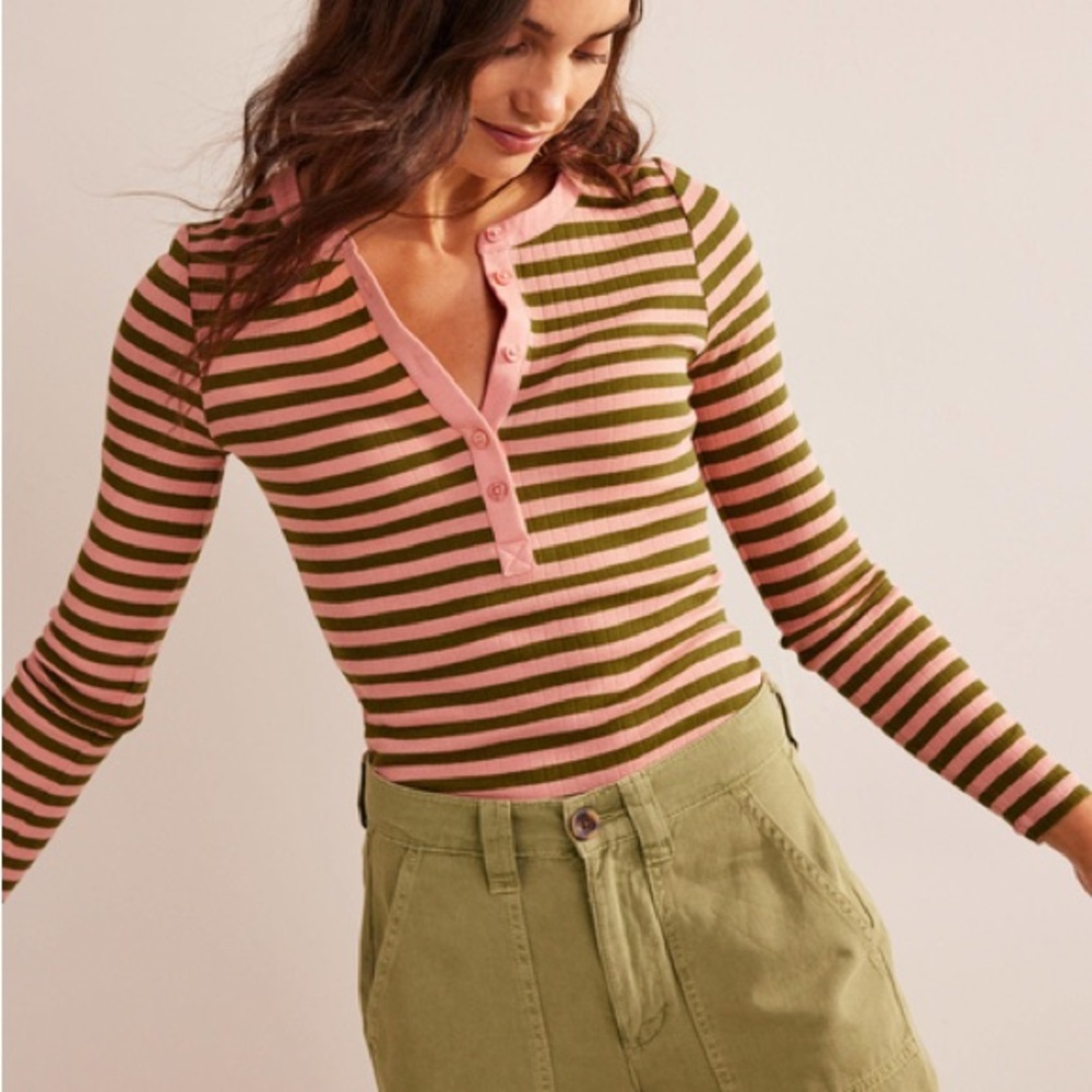 Striped Pink and Olive Long Sleeve Top